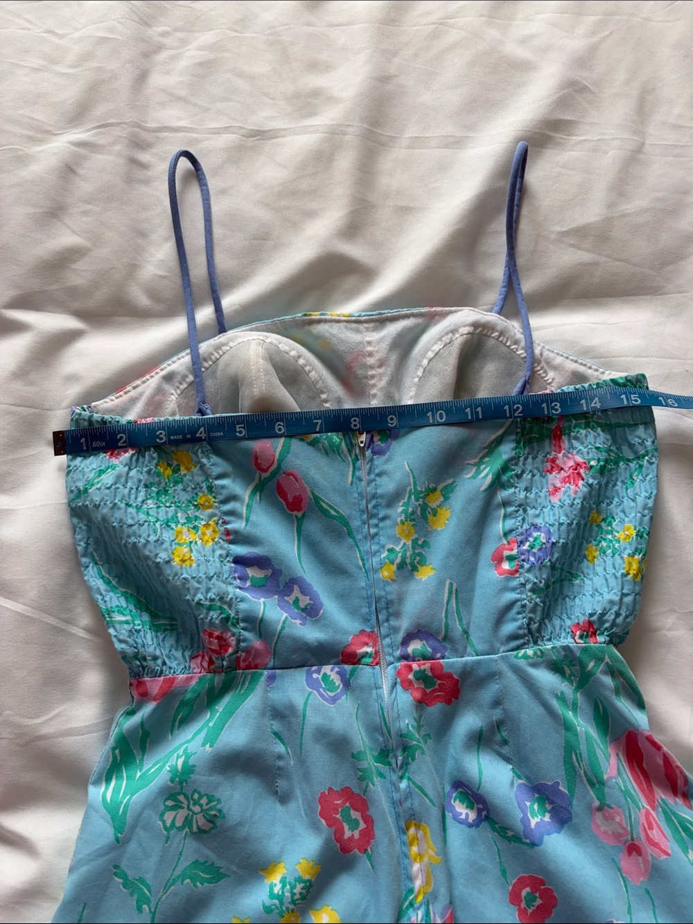 Vintage Floral Blue Romper with Spaghetti Straps - Picture 12 of 13